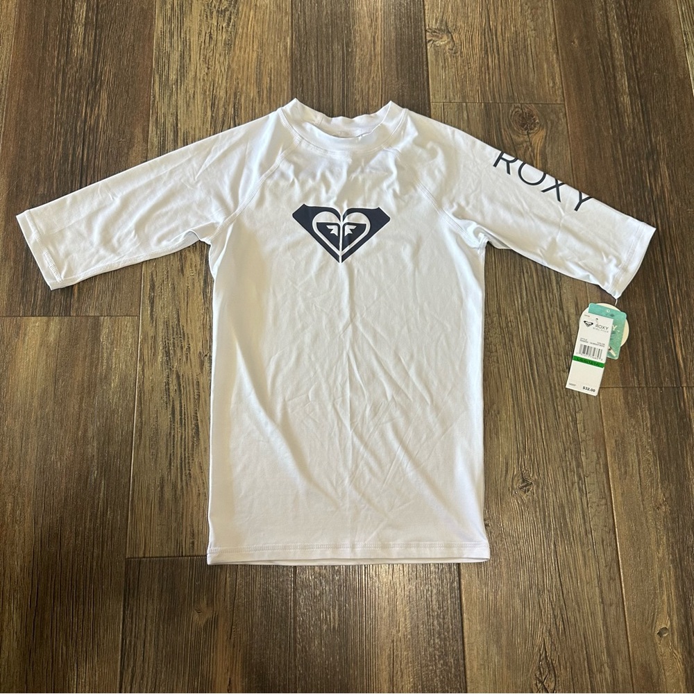 ROXY girl L 12/14 UPF 50+ UV sun protection white RASH GUARD swim NEW surf